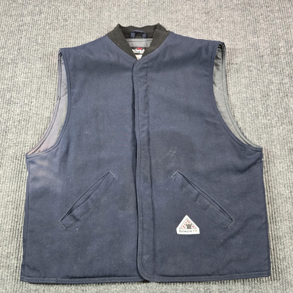Bulwark FR Vest‎ Mens XL Navy Blue Aramid Quilted Insulated Workwear LNS2NV5
